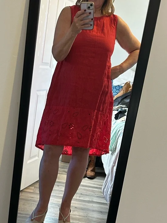 Red Eyelet Sundress with Navy Knit Bolero - Picture 3 of 6